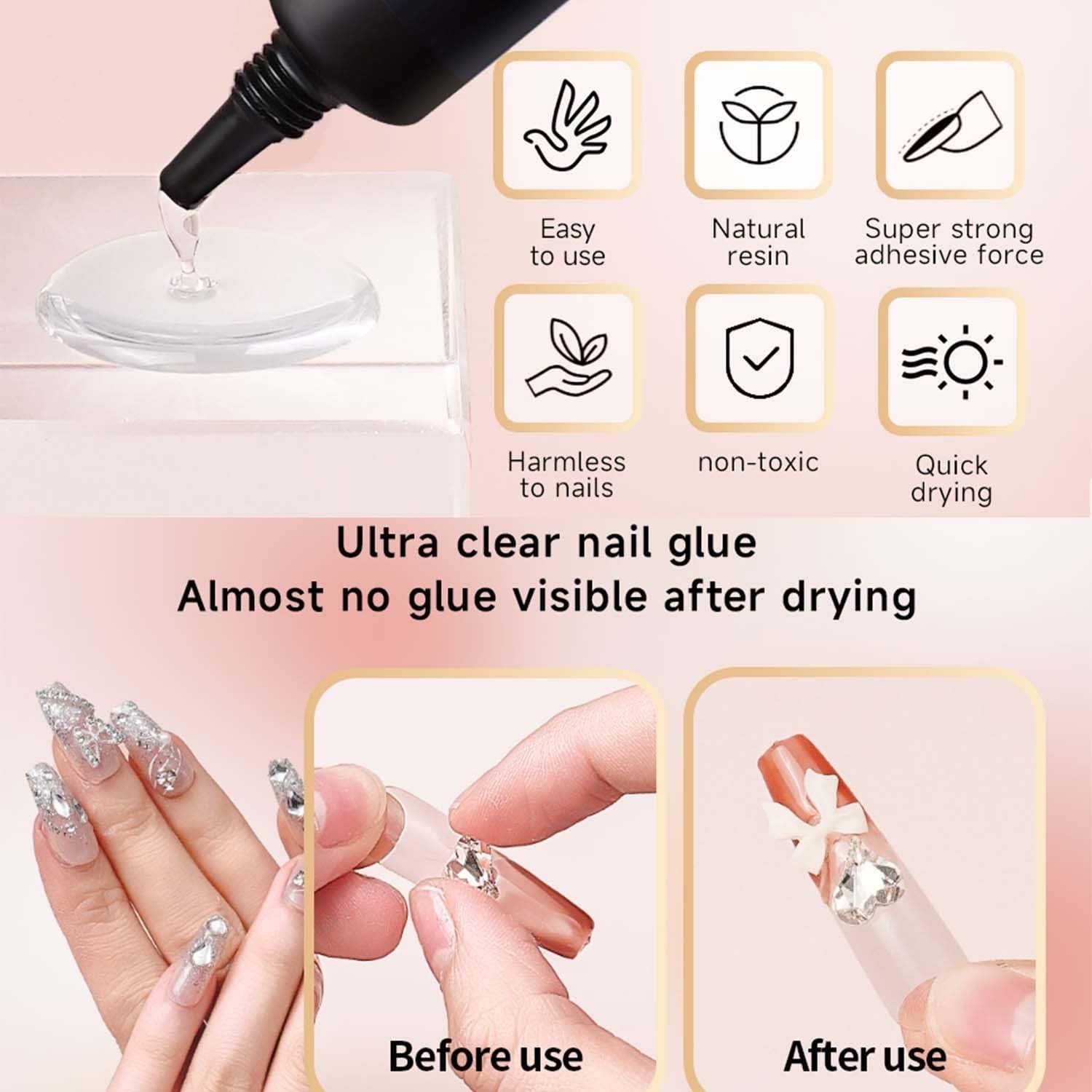 Super Strong Nail Glue for Acrylic Press-On Nails – No UV Light Needed, Fast-…