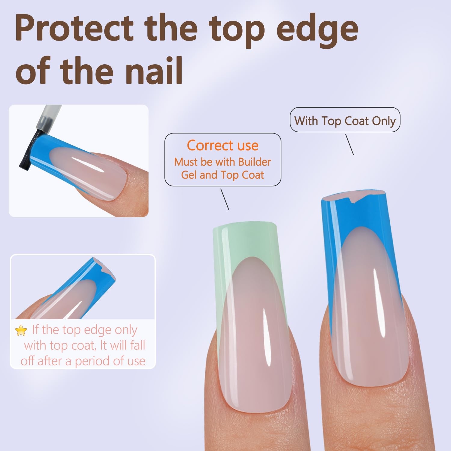 Misssix Blue French Tip Press on Nails, 150Pcs, Long Square Fake Nails