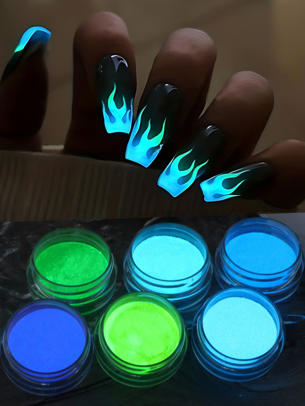 6 Bottles Glow In The Dark Nail Powder Fluorescence Nail Art Pigment Dust