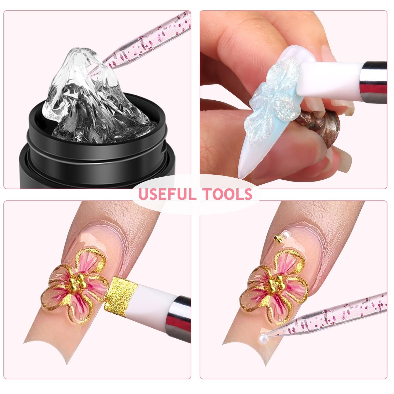 3D Sculpting Gel for Nail Art, 2PCS Clear & Black Solid Builder Kit, Non-Stick M