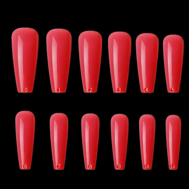24pcs Vibrant Red Long Square Glossy Full Cover Coffin Shaped Press On Nails.