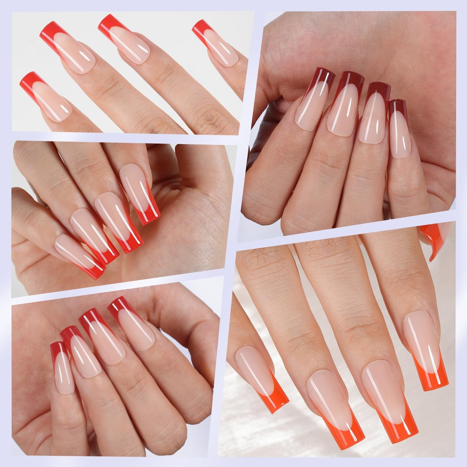 Red French Gel Nail Tips 150Pcs Long Square Soft Gel Prelasting Nail Art Set