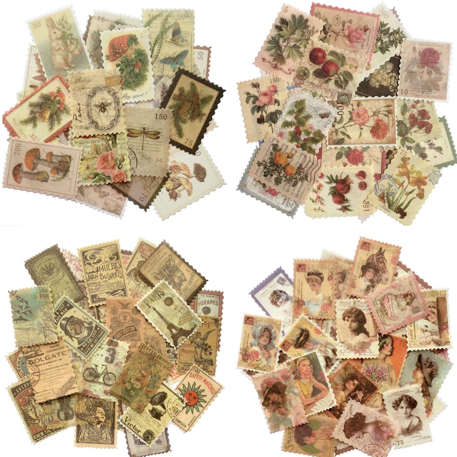 240pcs Vintage Postage Stamp Stickers, Aesthetic Botanical Deco Pap… Fast Ship