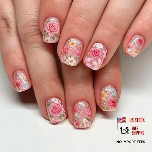 Color41 Rose Design Short Square Nails – Flower Design – Color41