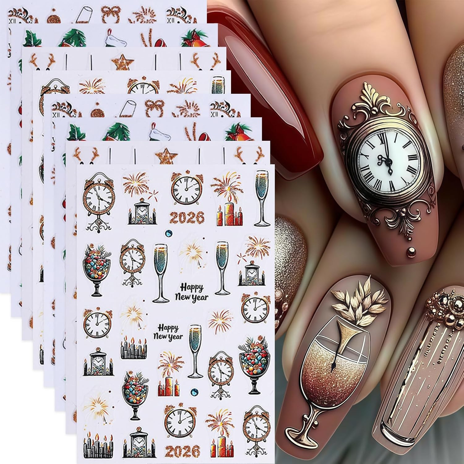 6 Pcs Valentines Day Nail Art Stickers Decals 3D Self-Adhesive Red Rose Love Flo