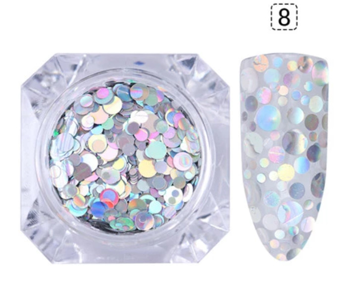 ROUND GLITTER NAIL SEQUINS Transparent Mermaid Effect Aurora Paillette Confetti