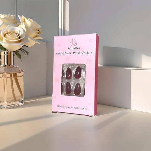Luxury Press-On Nails – Medium Almond – Elegant Burgundy Fake Nails Cherry Red