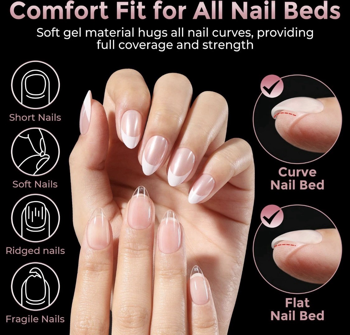 Short Almond Nail Tips – 240pcs Soft Gel Full Cover Acrylic Press-On Nails