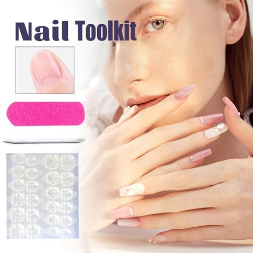 30Pcs Lily Flower Press on Nails Medium Length Rhinestones and Glitter