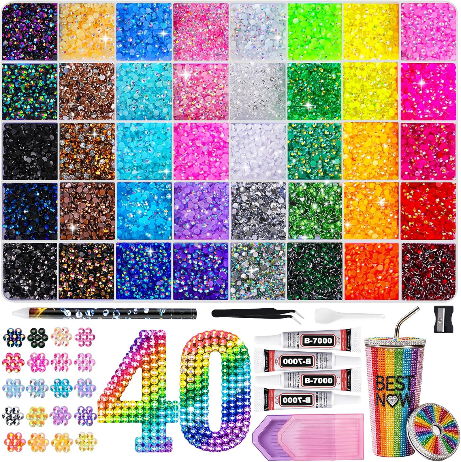 Resin Rhinestones Bedazzling Kit 40 Colors 3mm Flatback Gems with Jewelry Glue