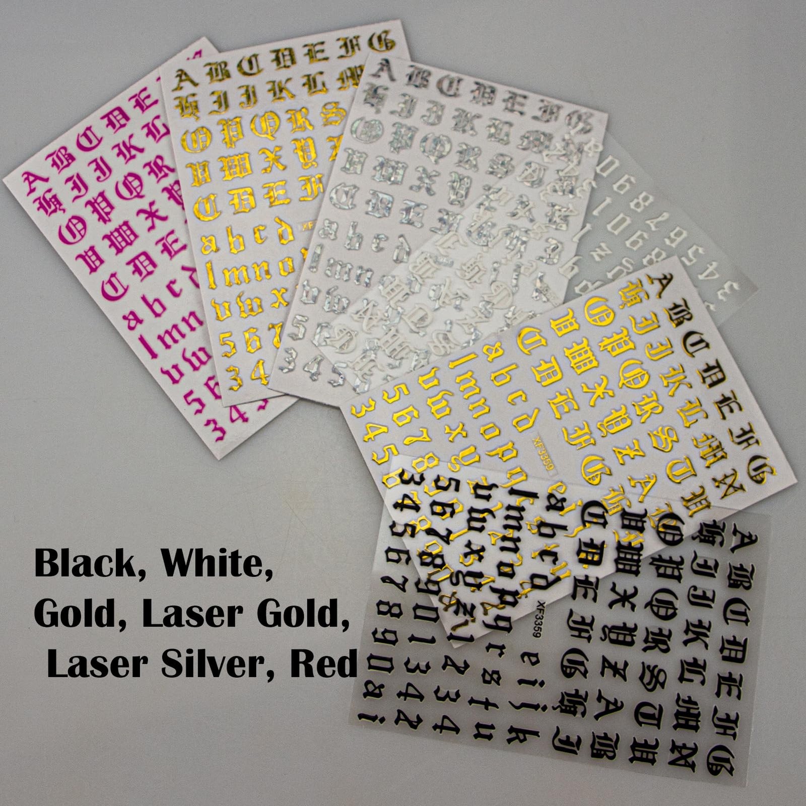 English Nail Stickers – Gold, Black, Silver, White Letter & Number Stickers f…