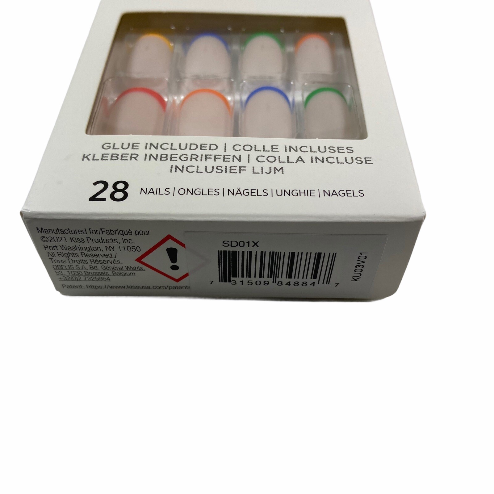 Kiss Nails Special Design Press Glue Manicure Medium Matte French Rainbow Pride