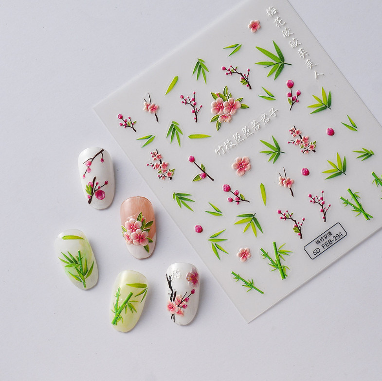 Plum Blossom Flower Bamboo Nail Art Stickers Self Peel Adhesive FEB294 NH23