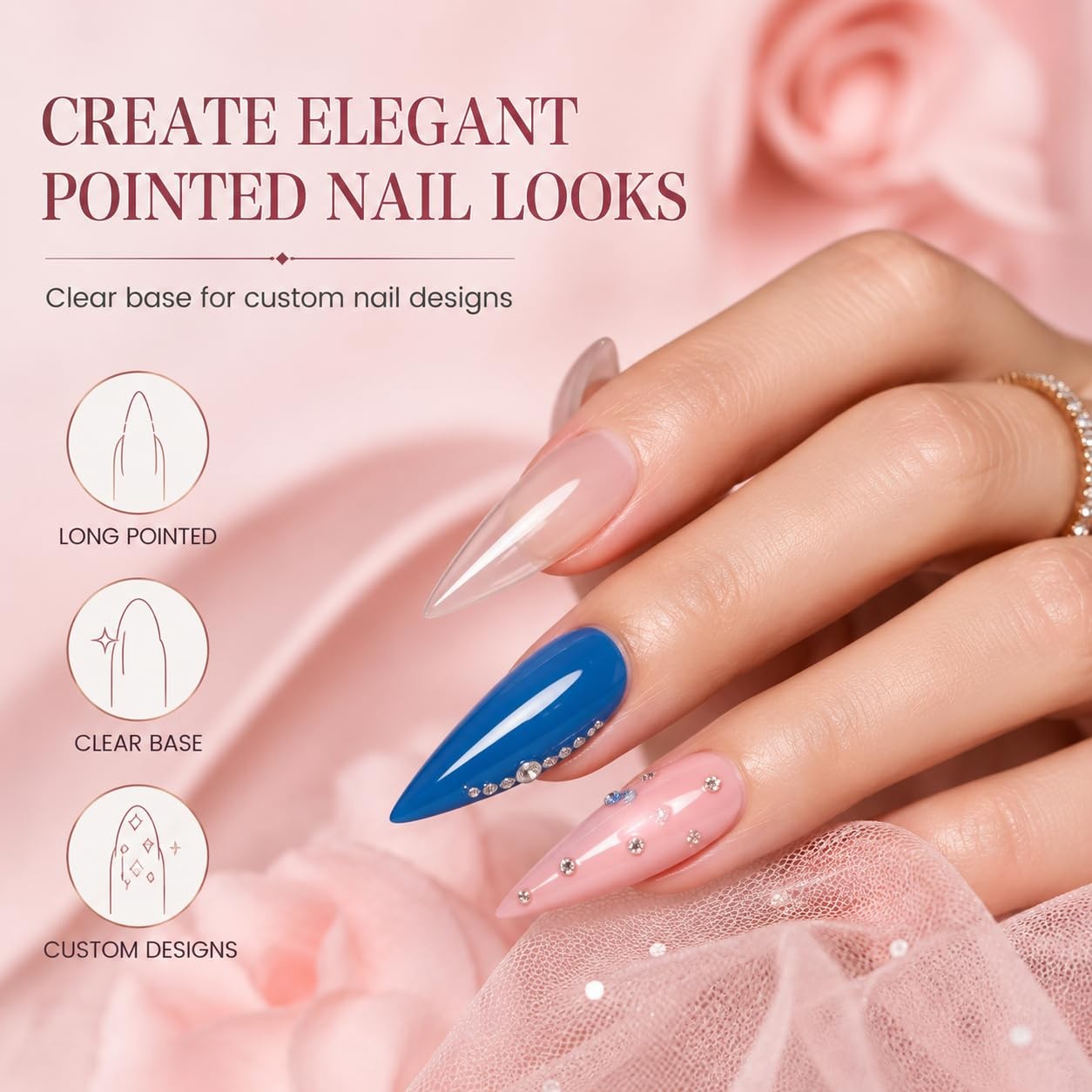 Long Stiletto Nail Tips, 240 Pcs Full Cover Clear Soft Tips