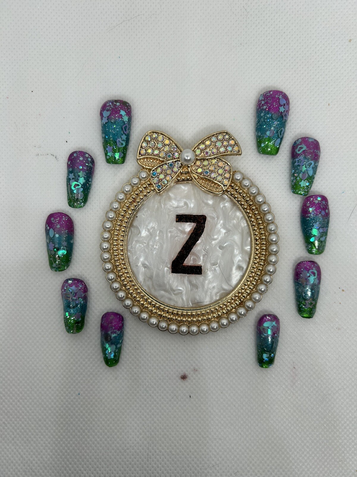 Z NAILZ! Handmade Aquarium M Press On Nails In Blue, Purple & Green