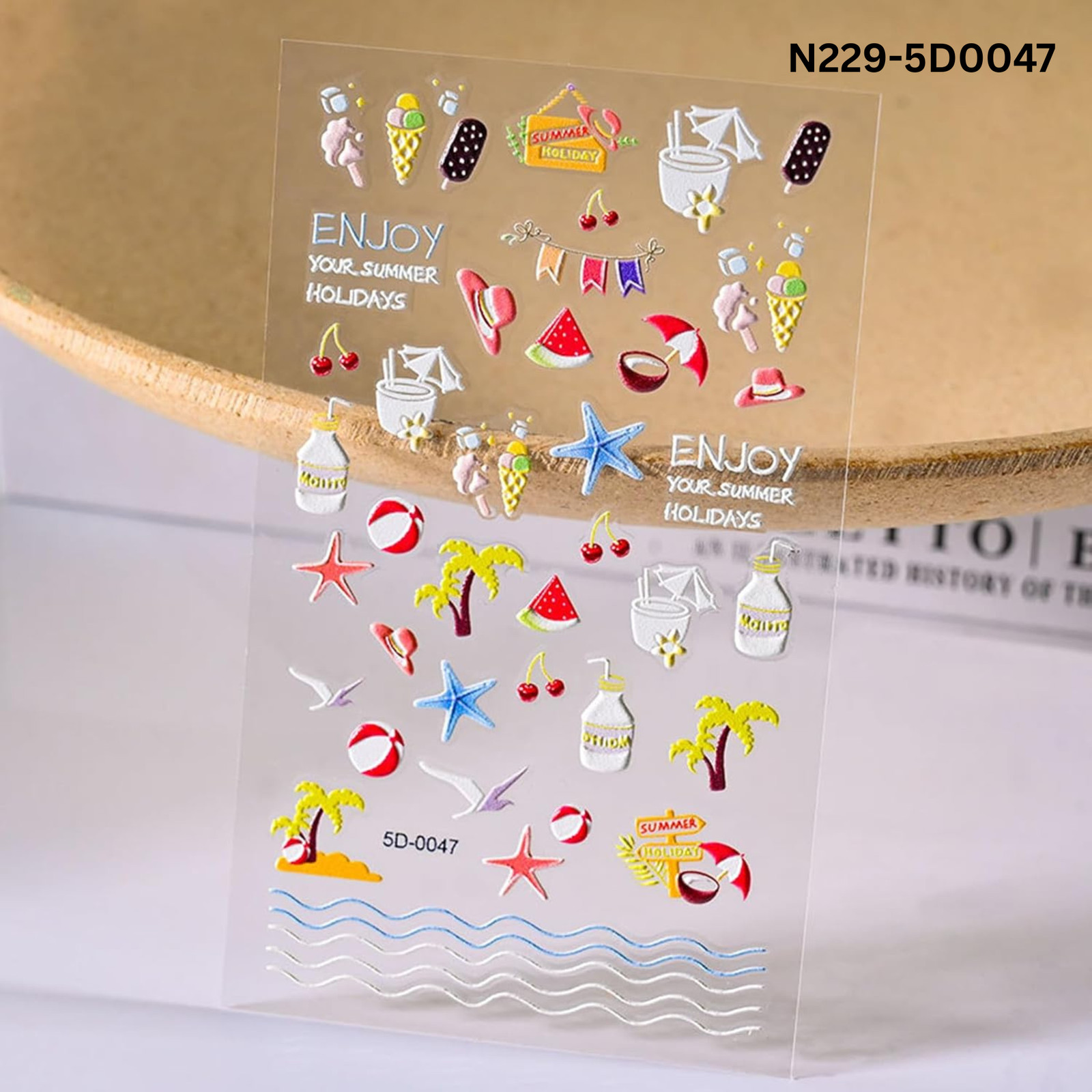 5D Summer Treats Nail Art Stickers – Ice Cream, Watermelon & Cocktail Decals – T