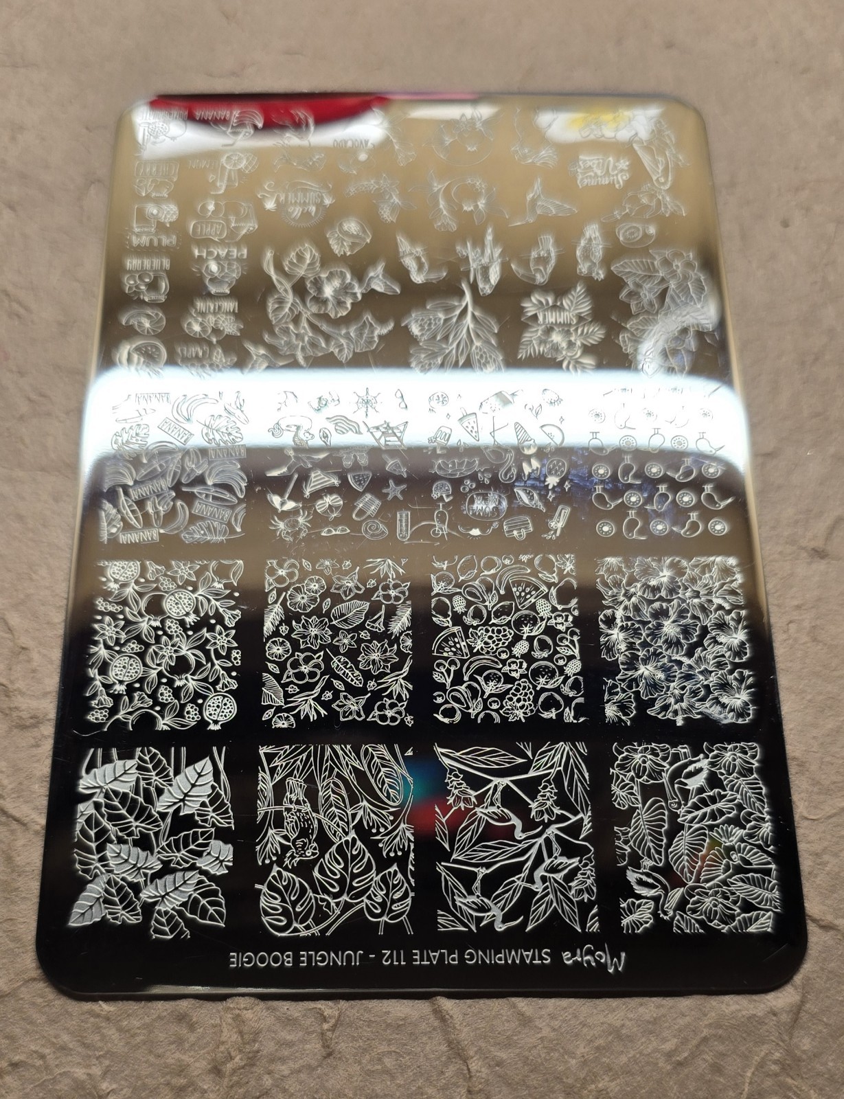 Moyra 112 Jungle Boogie Nail Stamp Plate Rainforest Birds Summer Toucan Fruit