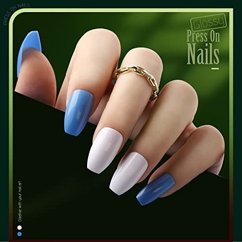 24 Pack Press On Nails – Medium Length Coffin Shape, 12 Matte & Glossy Colors, 5