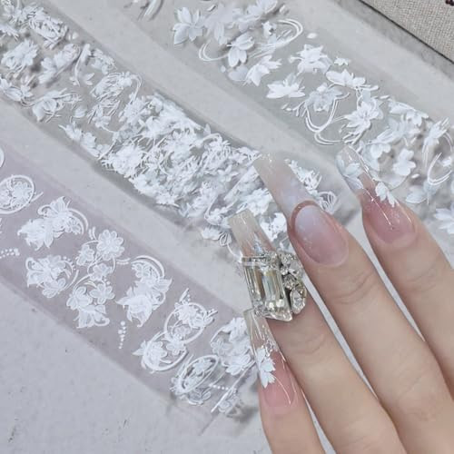 10Roll/Box White Flowers Nail Foil Transfer Stickers for Nail Art Design 3D