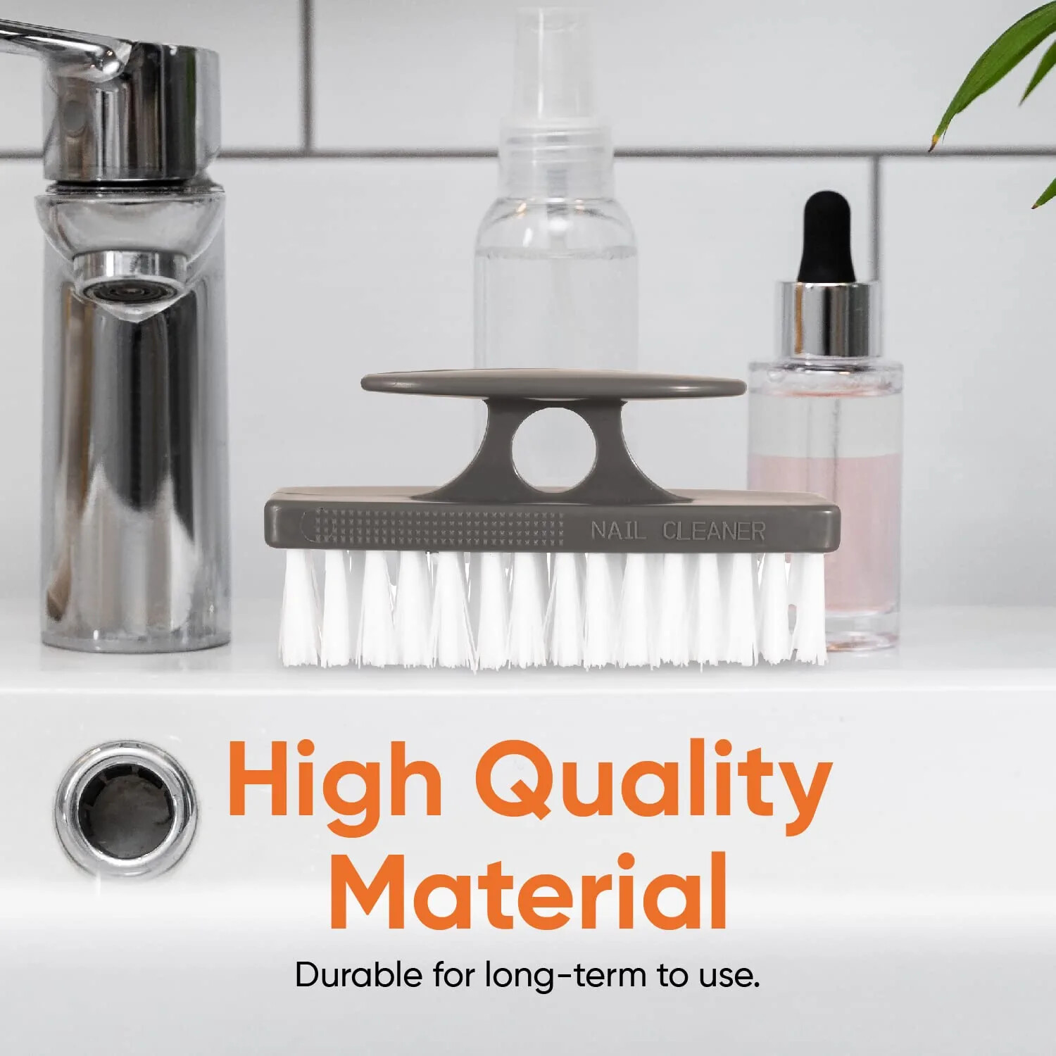 Superio Nail Brush Set 3 Pack Cleaner with Handle Durable Brush Scrubber – Grey