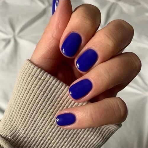Blue Press on Nails Short Square Fake Nails Solid 1 Fl Oz (Pack of 24) style-12