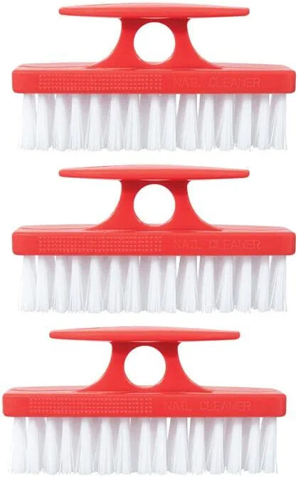 Superio Nail Brush Set 3 Pack Cleaner with Handle Durable Brush Scrubber – Red