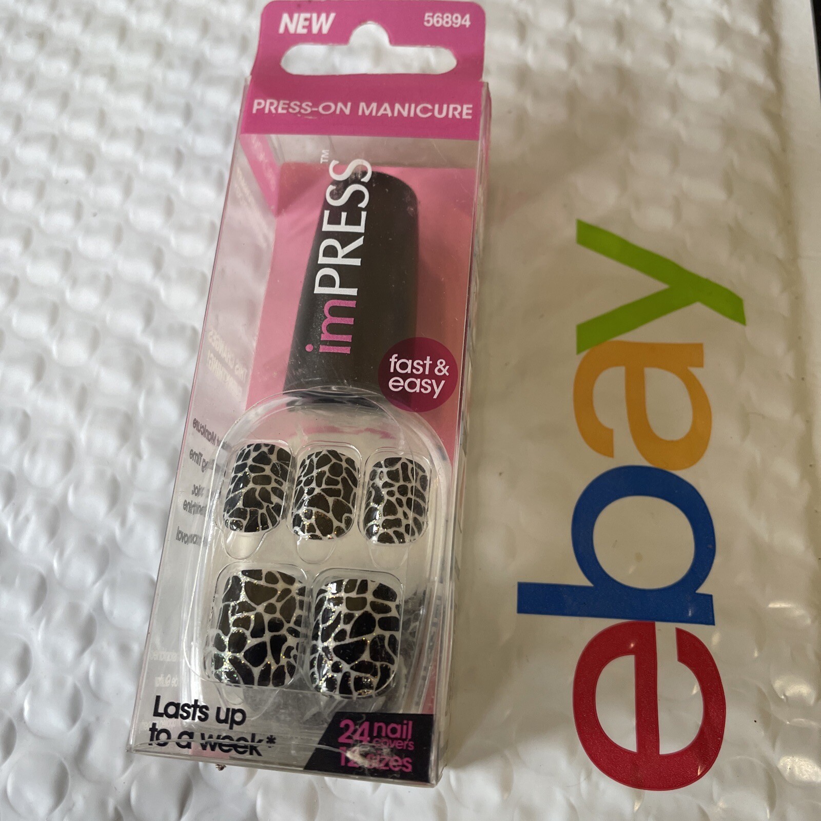 KISS Impress SPACE CADET Press-On 24 Nails Leopard Snake Skin Black Gold 56894
