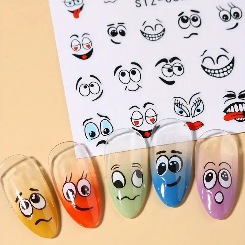 🌀 Funny Emoji Faces Nail Art Stickers 😂💅 One Sheet of Pure Mood Magic!