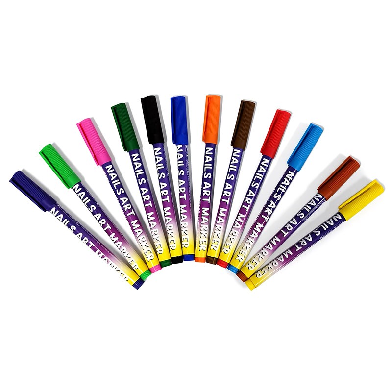 12 Colors Nail Art Pens Set 3D Nail Polish Pens Graffiti Dotting Pen Acrylic Pai