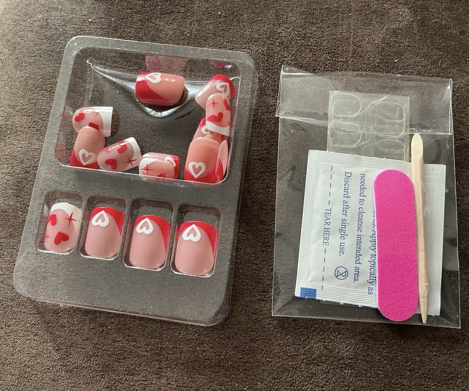 6 Sets 144 Short Square Press On Nails Valentine Hearts Pink Red Fake Nails