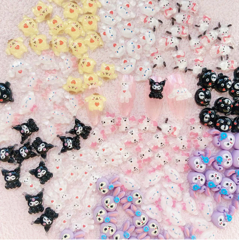 Resin Bunny Puppy Bow Hello Kitty Flatback Nail Art 2Pcs Manicure Decors NS31