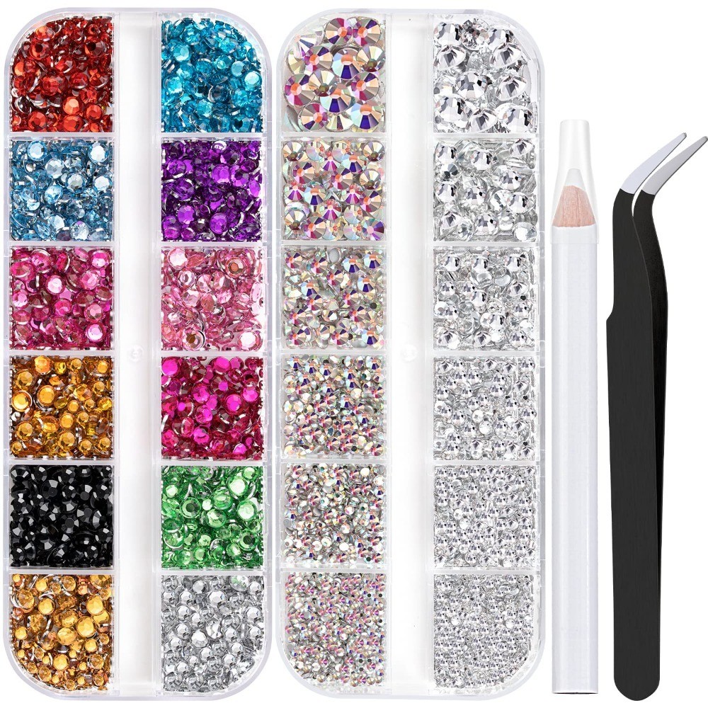 Flatback Rhinestones 4520 Pcs Multicolor AB Crystal Gems with Pickup Tool for