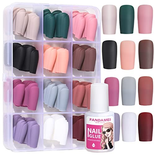 Press on Nails Medium Square, 12 Packs 288PCS Acrylic C-Matte Medium Square