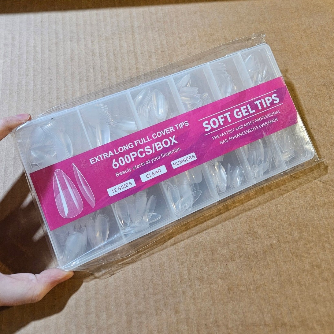 Boutique Extra Long Full Cover Soft Gel Tips ~ 600PCS ~ 12 sizes ~ Clear