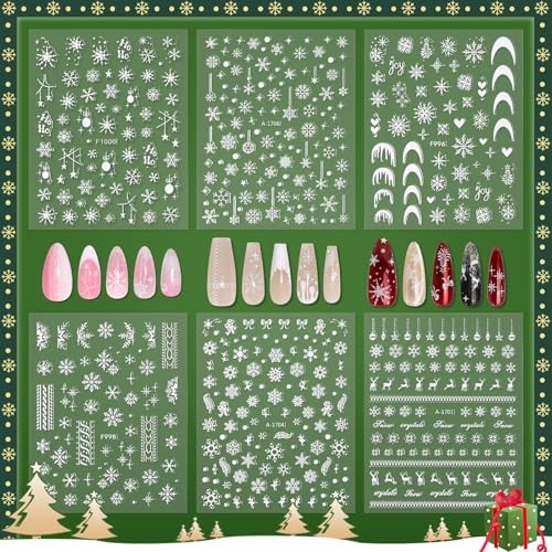 6 Sheets Christmas Nail Art Stickers, Christmas 3D Self Christmas Type1