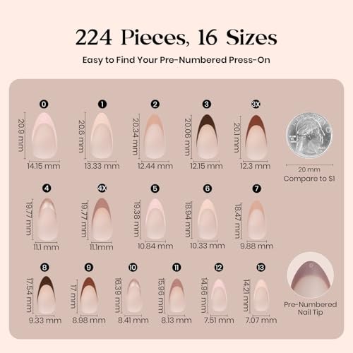 Beetles French Tip Press On Nails – Cocoa Mousse 1-S Almond-Cocoa Mousse French