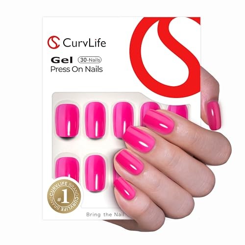 Soft Gel Press on Nails, Fake Nails with Bright-Pink Design Full Cover False