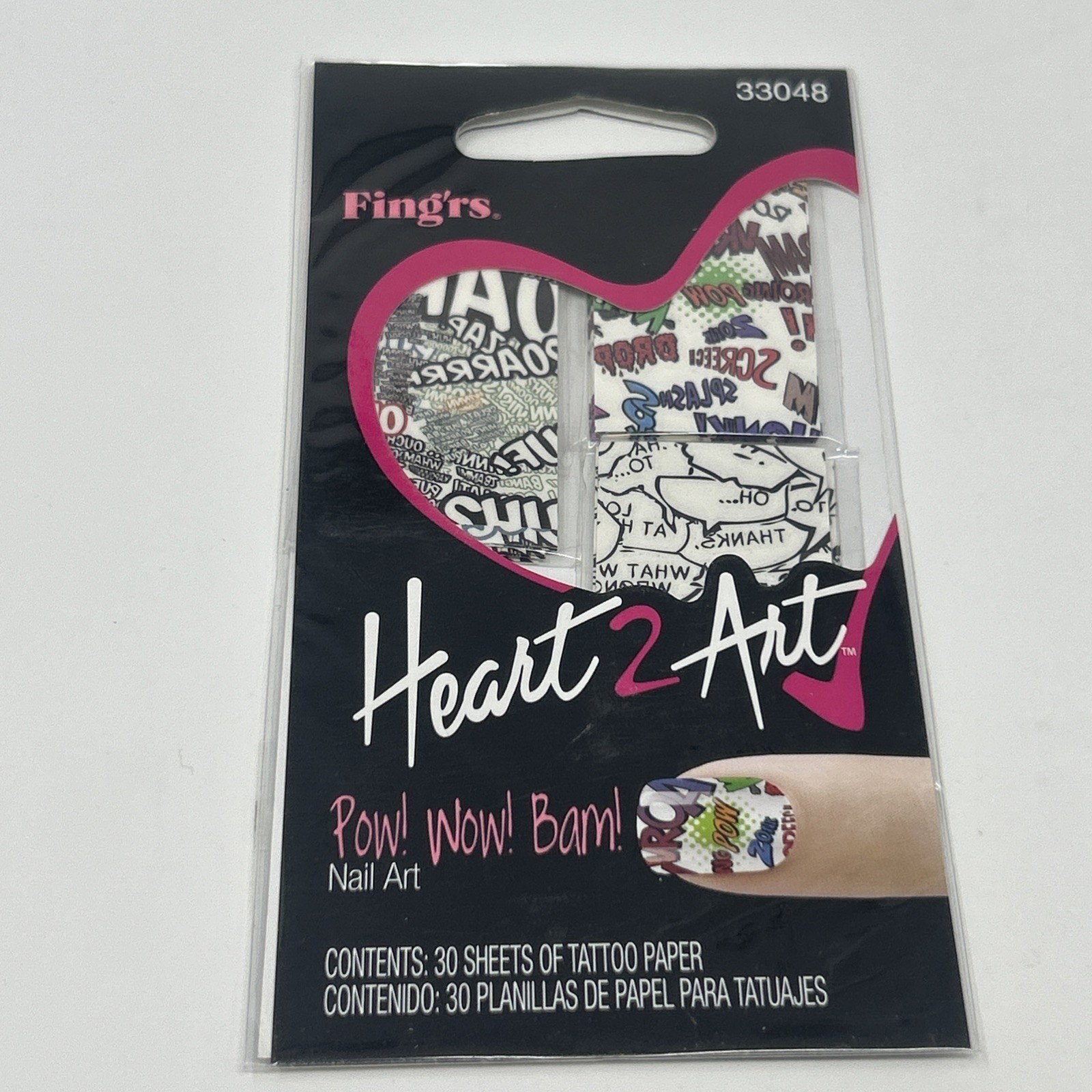 NEW Fing’rs Heart 2 Art POW WOW BAM Tattoo Nail Art Paper #33048 Comic Book