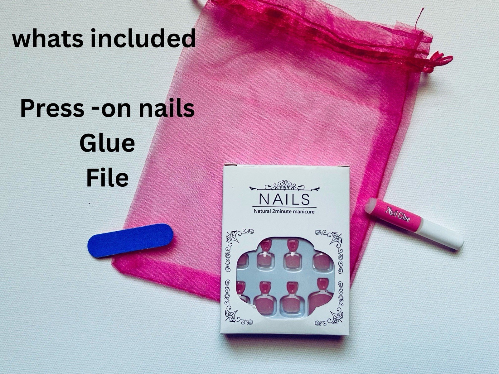 Pink White Square Short Press-On Toe Nails French 3D Heart Full Cover Set