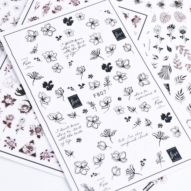 Nail Art Decoration Black White Flower Nail Decals Self Adhesive stickers NS3