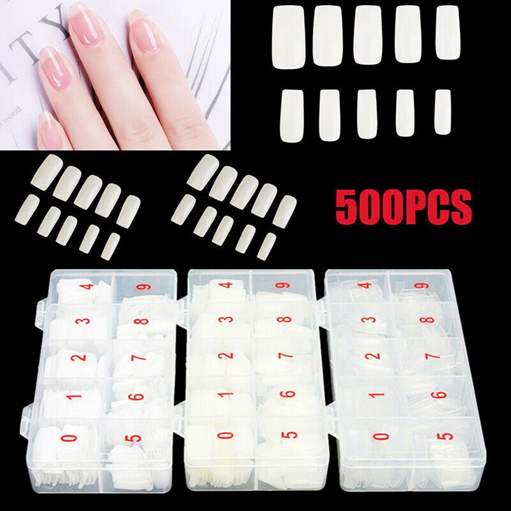 500pcs Fashion Manicure Full Cover Natural False Nails Fake Tips Tool Assortment