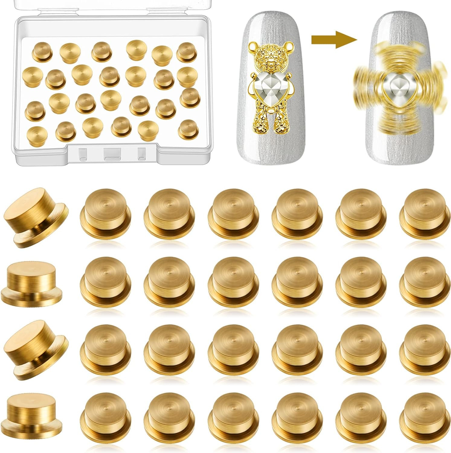 30 Pieces Spinning Nail Charms Nail Art Rotating Charm Bearing Art Tool Rings Je