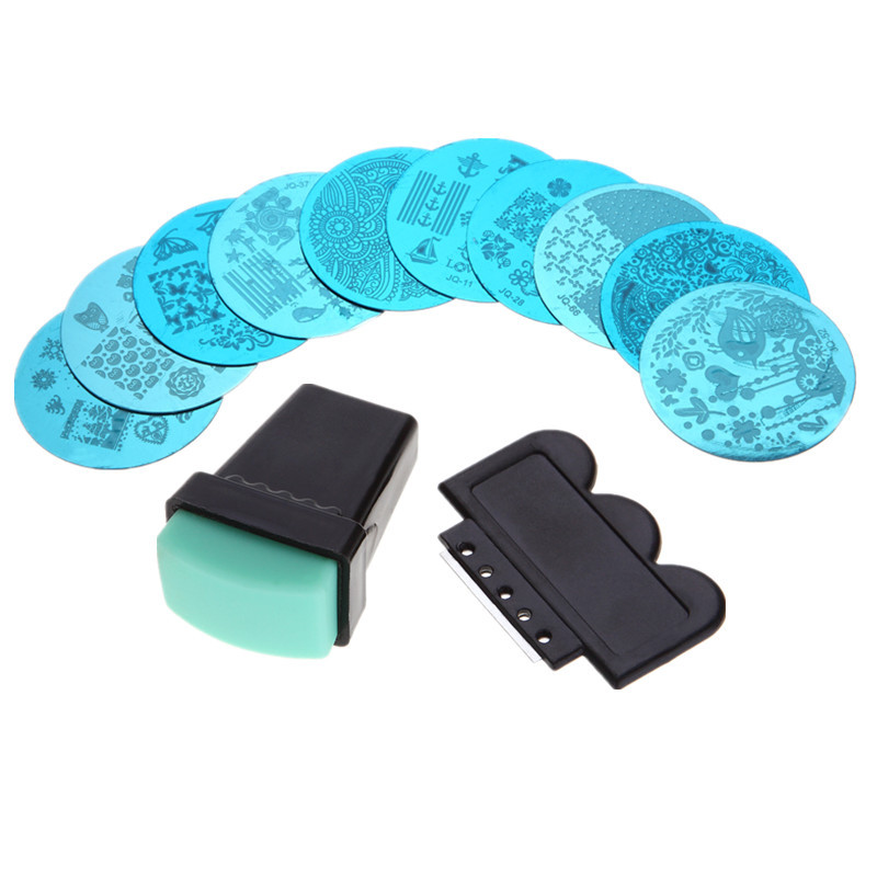 10 Manicure Template Nail Art Image Stamping Polish Plate Stamper Scraper