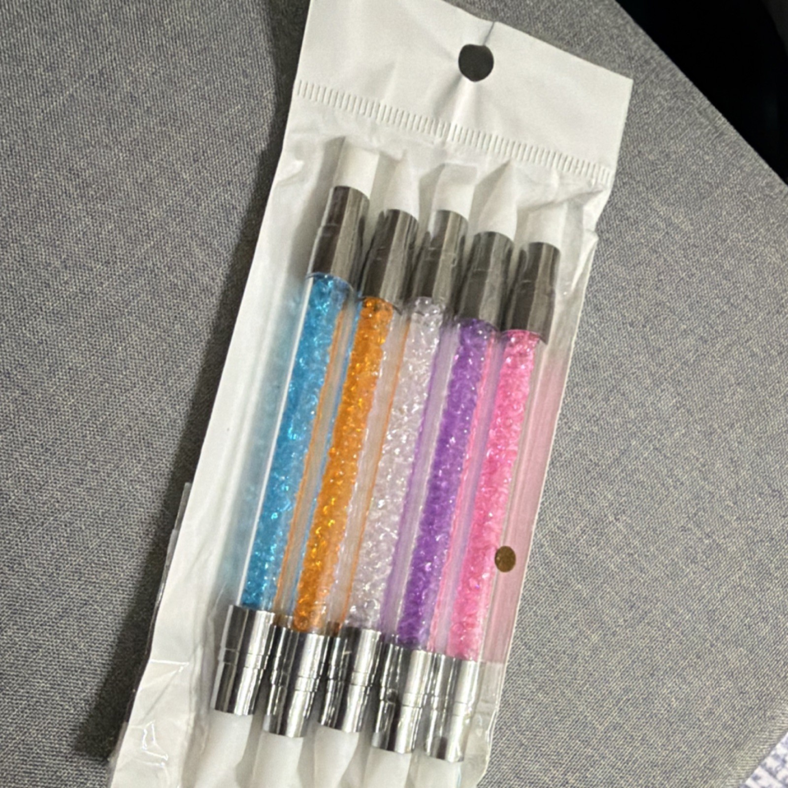 Set of 5 Double Head Nail Art Pens Blue Orange Purple Pink Clear