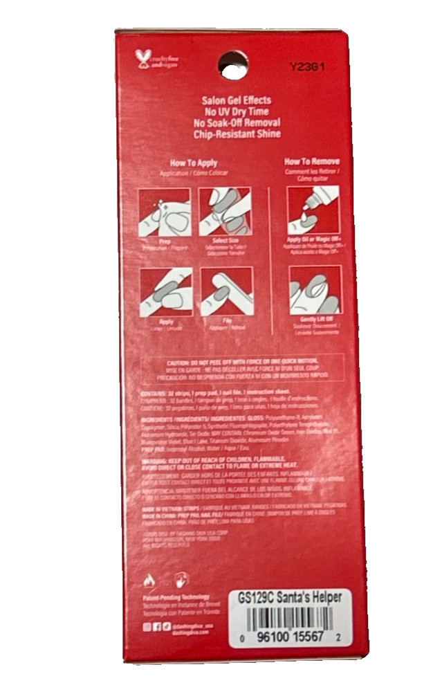 Dashing Diva Gloss Gel Nail Strips Santa Holiday Christmas 32 Count 4 pack