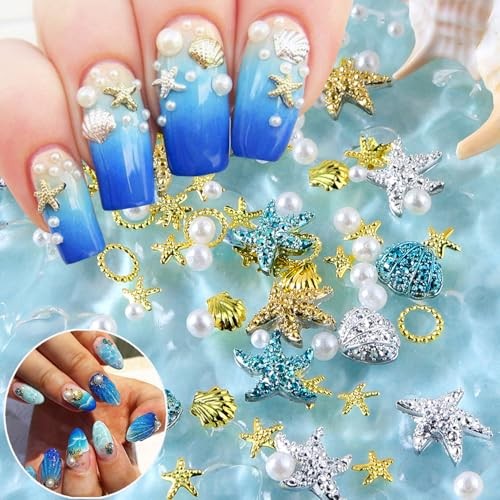 Summer Nail Art Rhinestones,Shiny Shell Starfish Nail Shell Starfish Style 1