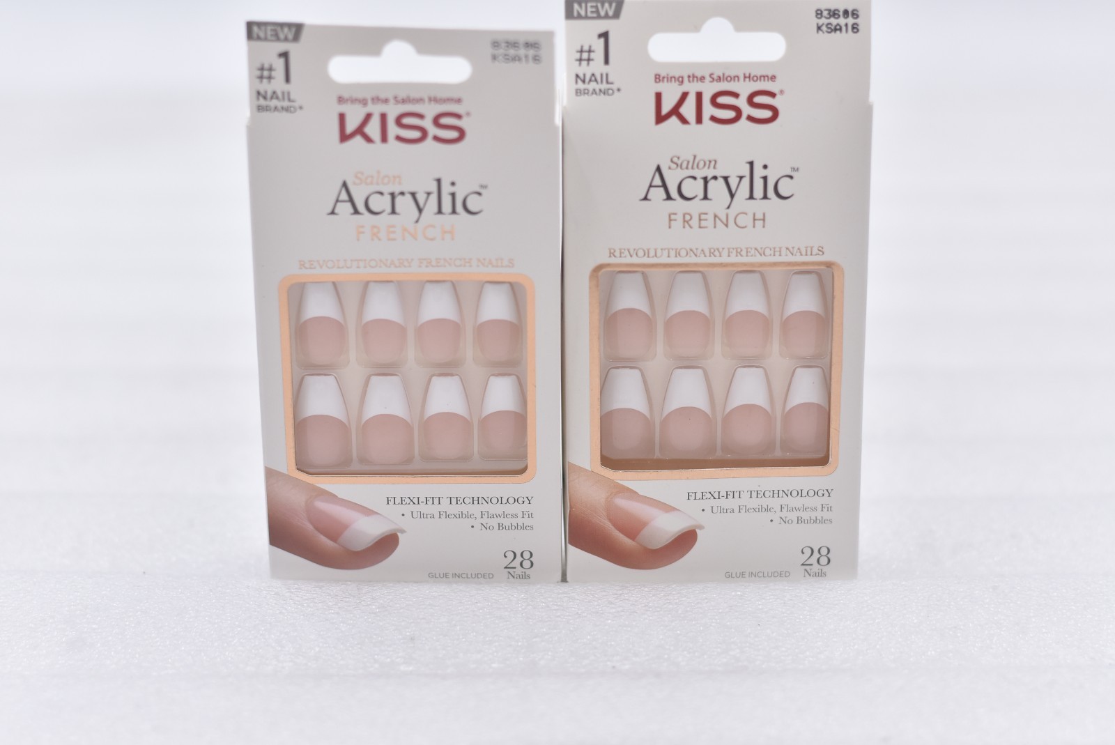 Lot of 2 Kiss Salon Acrylic French KSA16 Short Nails – 28 Nails
