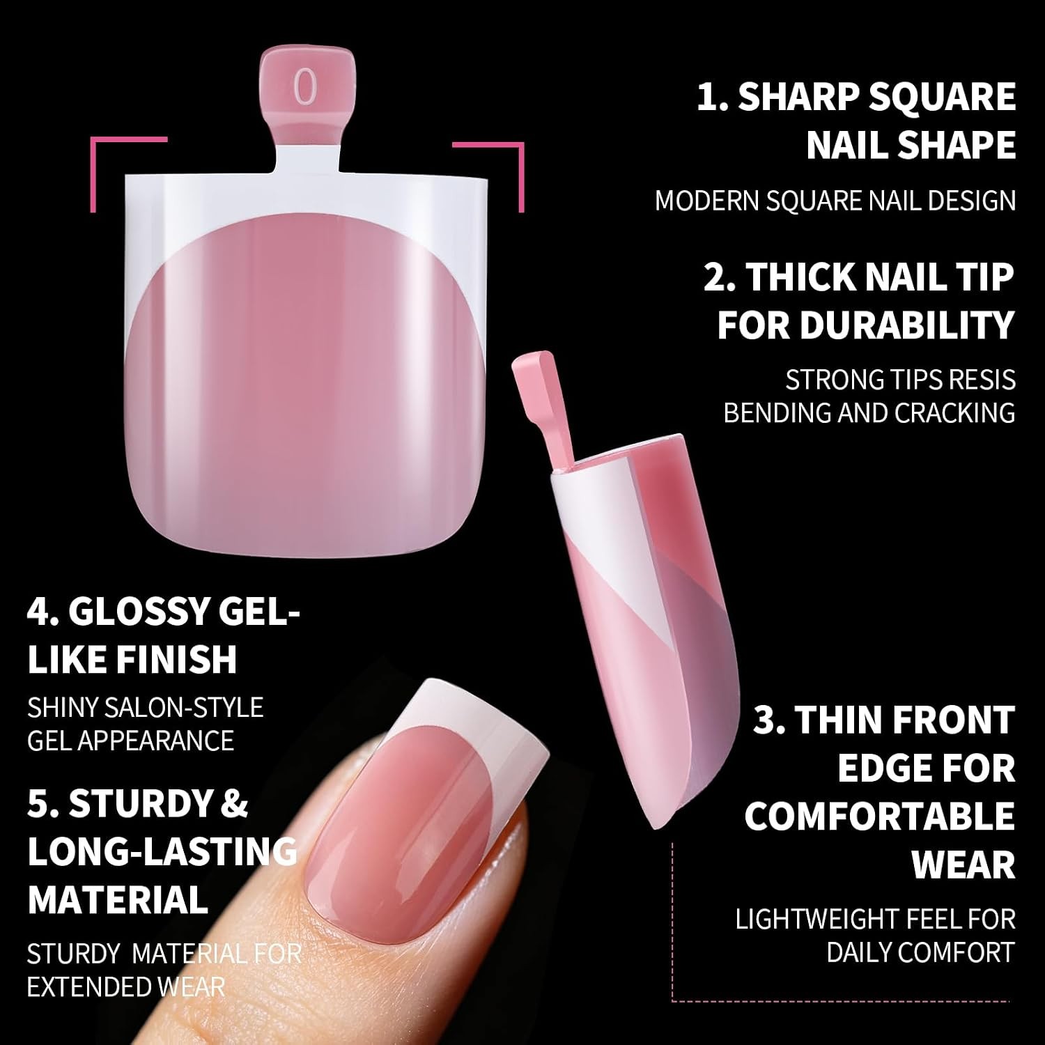 YGDZ 300PCS Press On Toenails & French Tip Nails Kit, Short Square