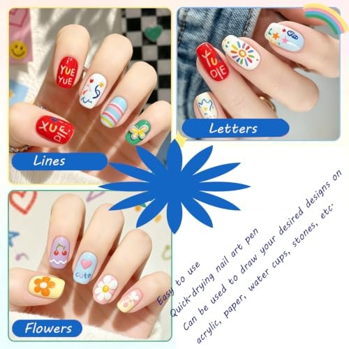 12pcs Nail Art Pens Set 0.5mm Fine Tip Quick-Drying Waterproof Colors