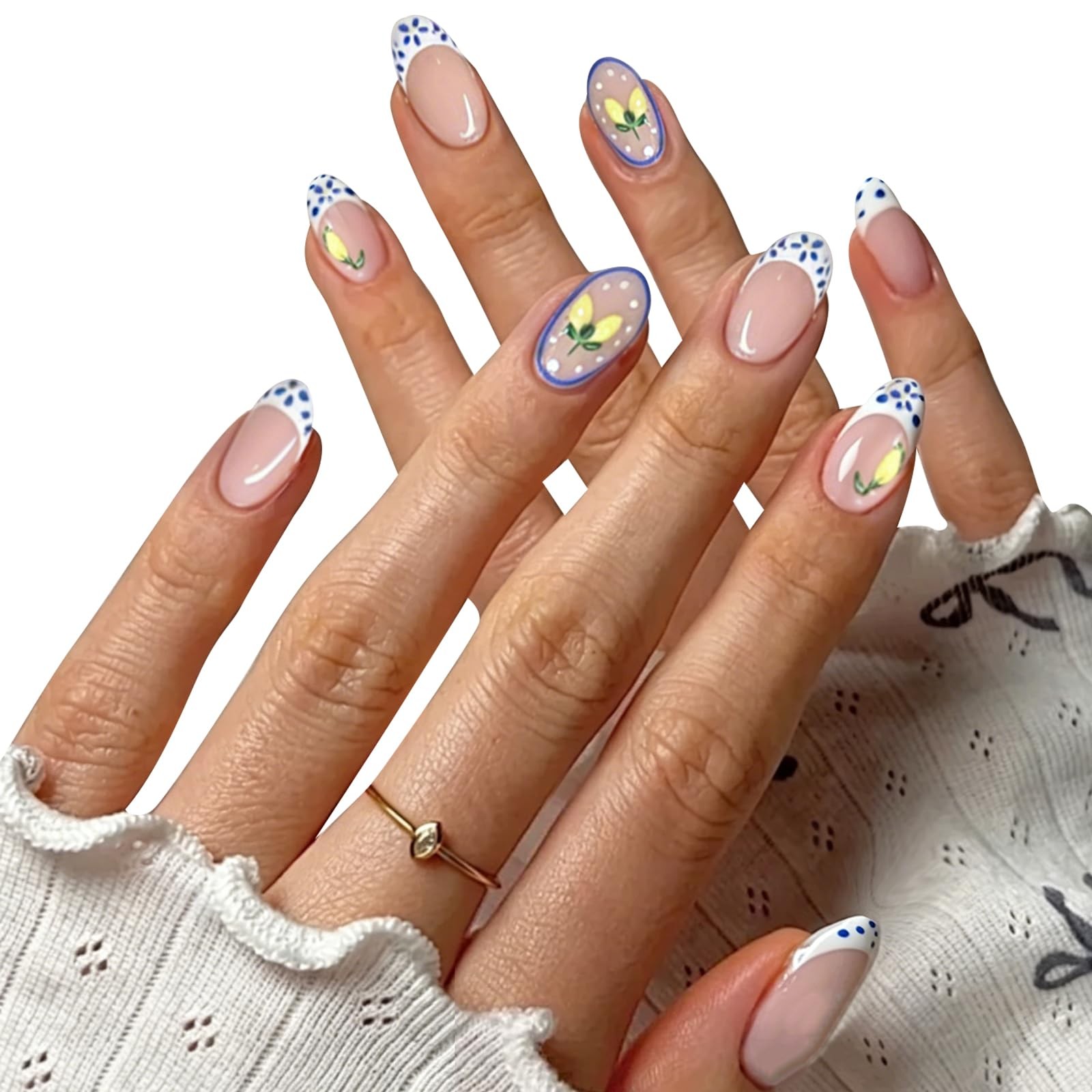 Press On Nails – Almond Fake Nails – French Tip False Nails Press ons – Trans…